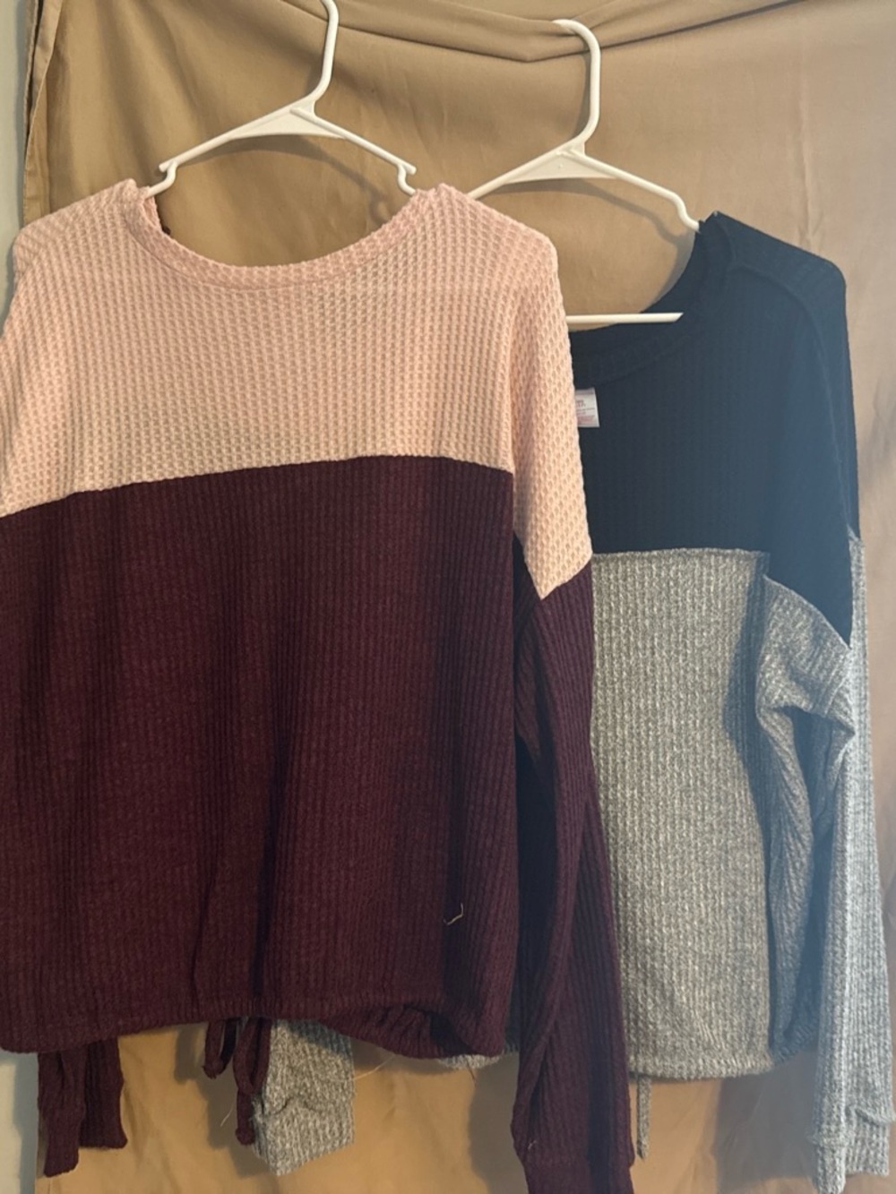 Time and Tru Colorblock Waffle Knit Sweaters - Pink & Burgundy, Black & Gray